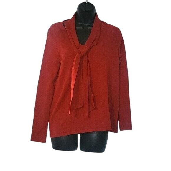Chicos Red Tie-Neck Long-Sleeve Knit Sweater Top Size S - Picture 1 of 6